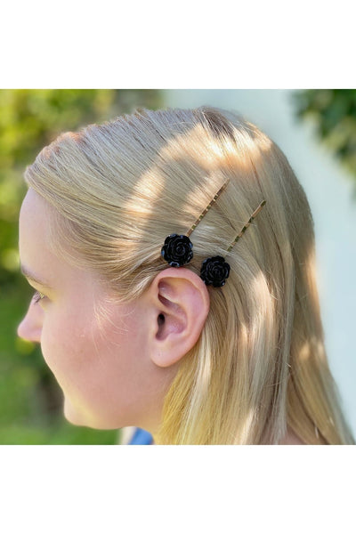 Black - Black Slides Rose Hair Clip by QueenMee Accessories