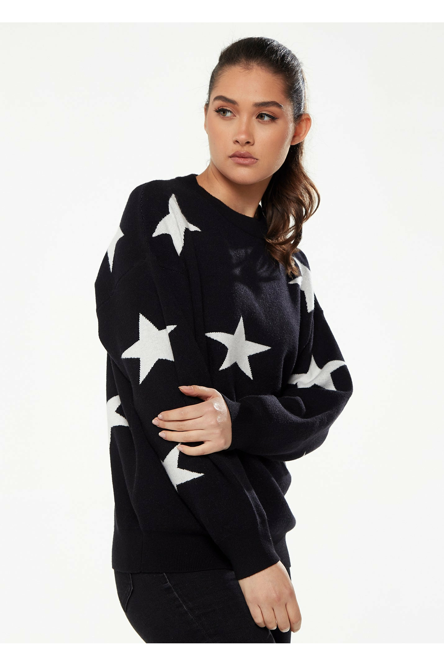 Liquorish Star Pattern Jumper in Black & White Liquorish