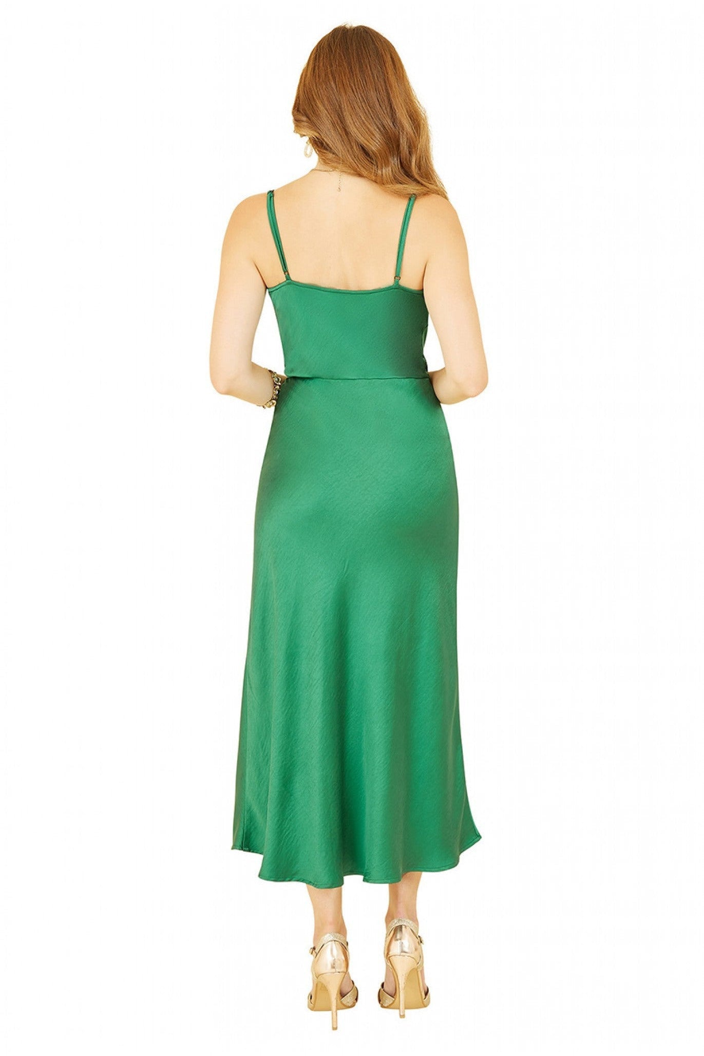 Green Satin Cowl Neck Slip Dress YM3798009