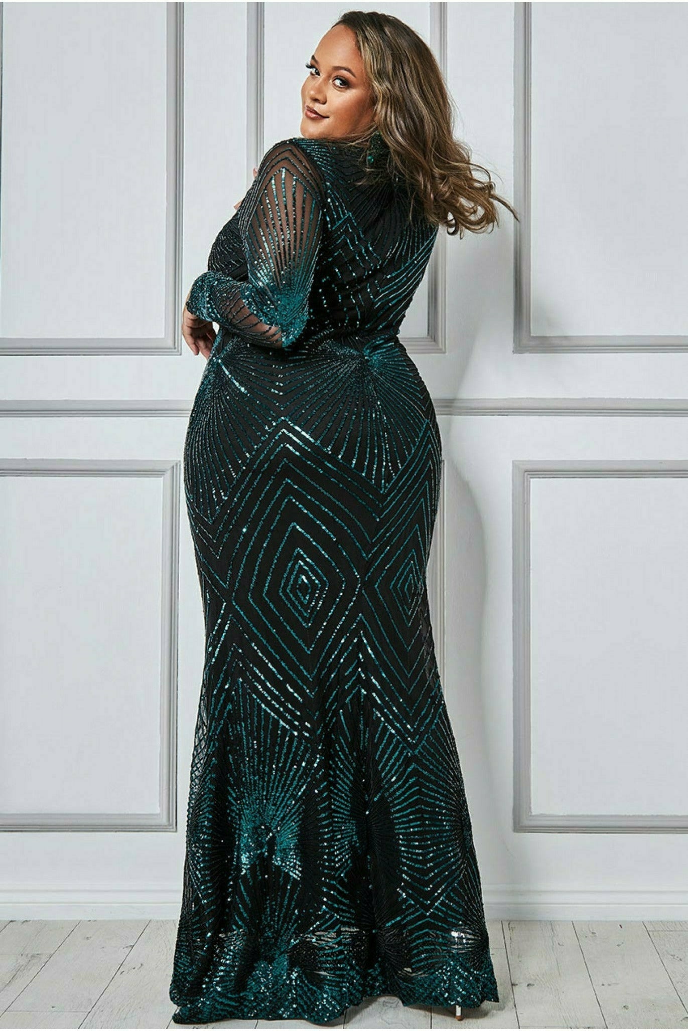 Starburst Sequin Maxi Dress - Emerald DR1824P