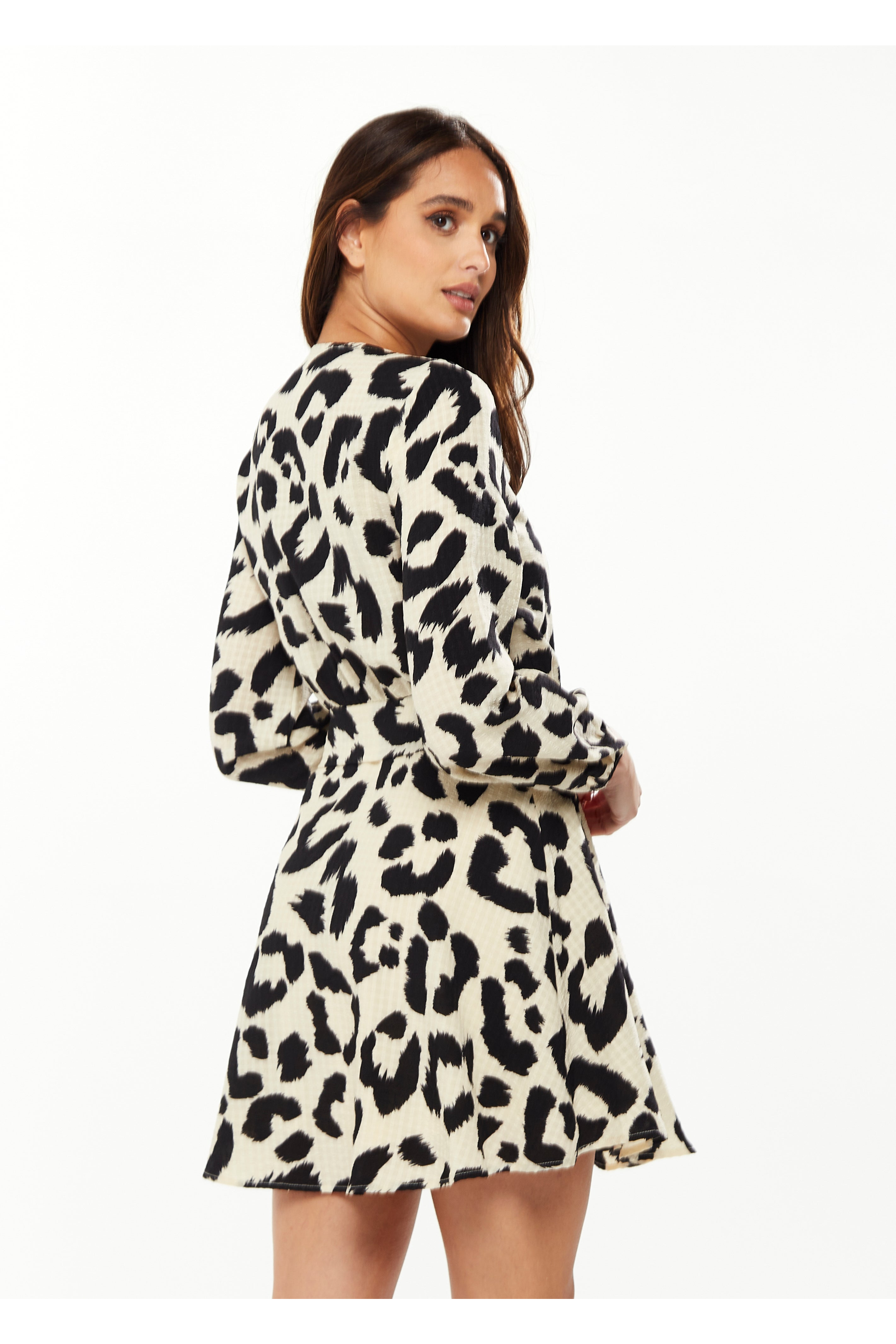 Animal Print Mini Wrap Dress With Long Sleeves C9-219W-1-5652W