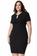 Goddiva Plus Fitted Midi Dress With Metal Bar Detail - Black