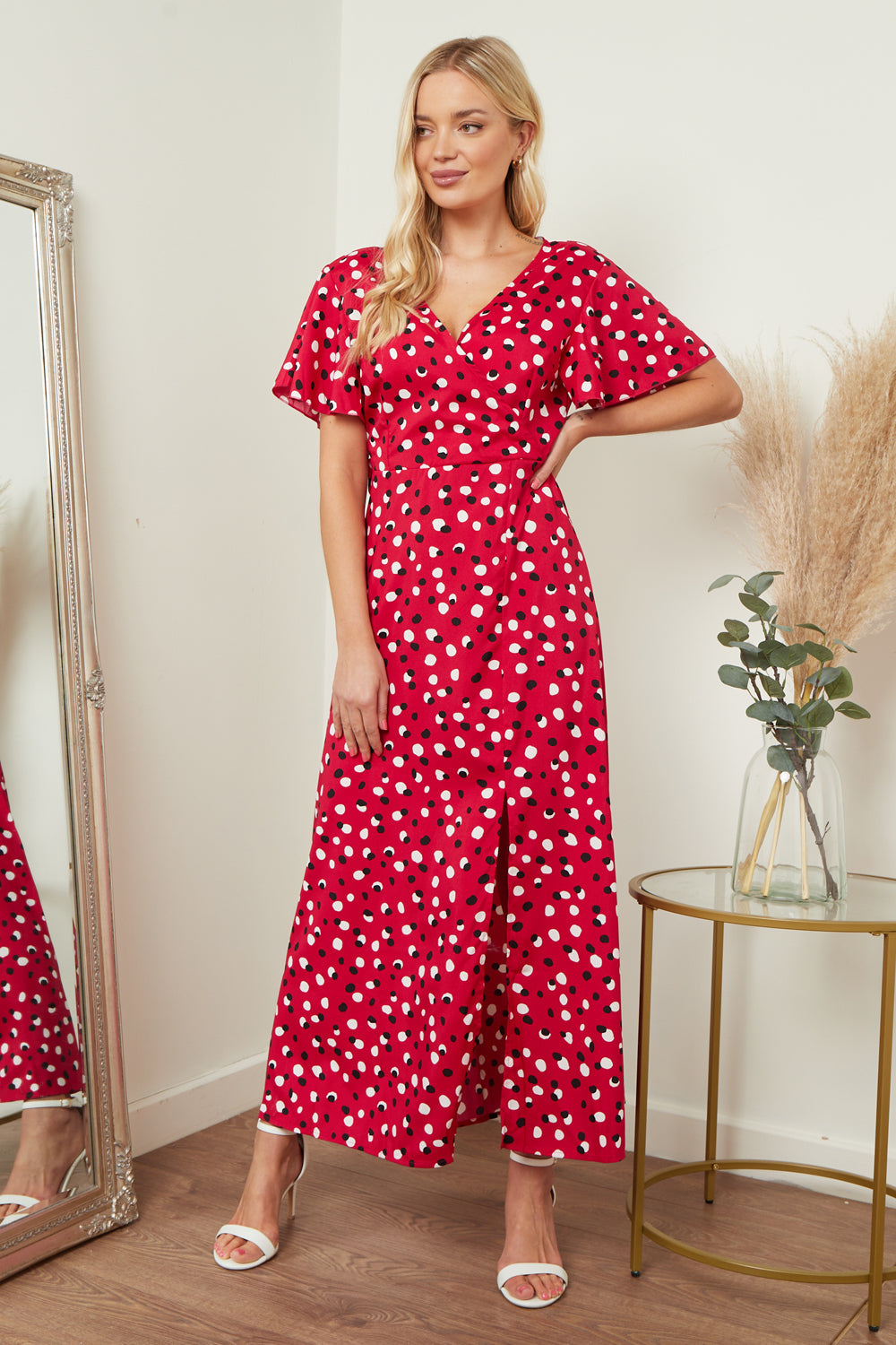 Wrap Front Maxi Dress In Red & Black LL5115RPD