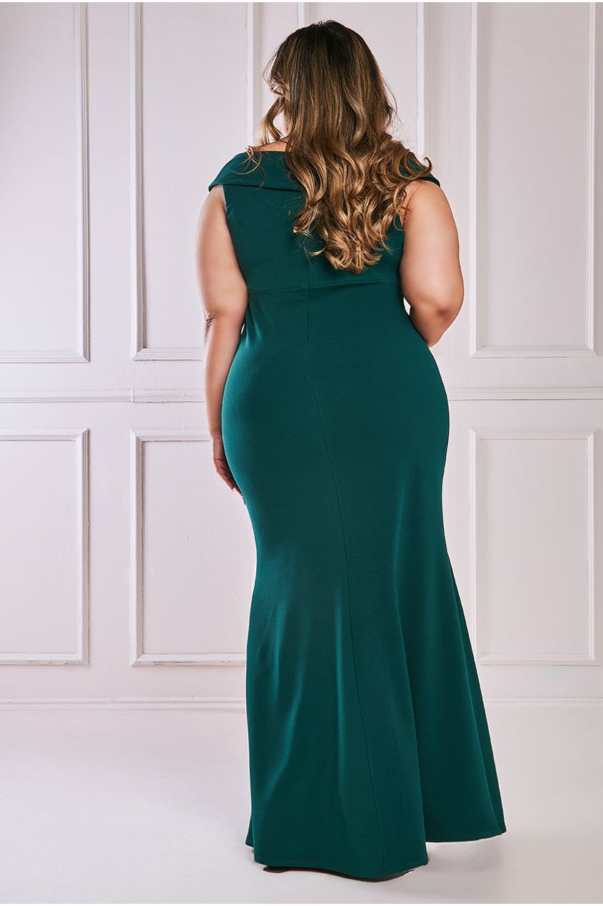 Front Wrap Off The Shoulder Maxi Dress - Emerald DR2290P