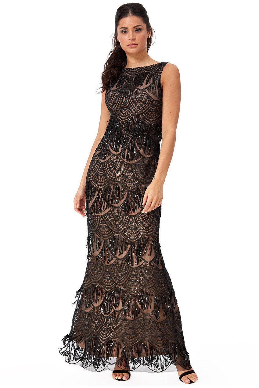 Goddiva Goddiva Sequin And Lace Maxi Dress - Black