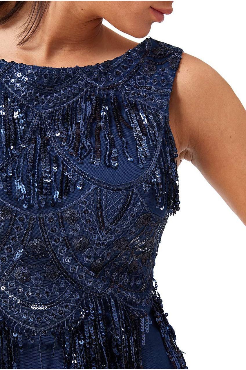 Navy sequin outlet lace maxi dress