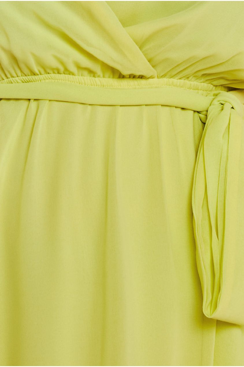 Flutter Sleeve Wrap Midi Dress - Soft Lemon DR2555P