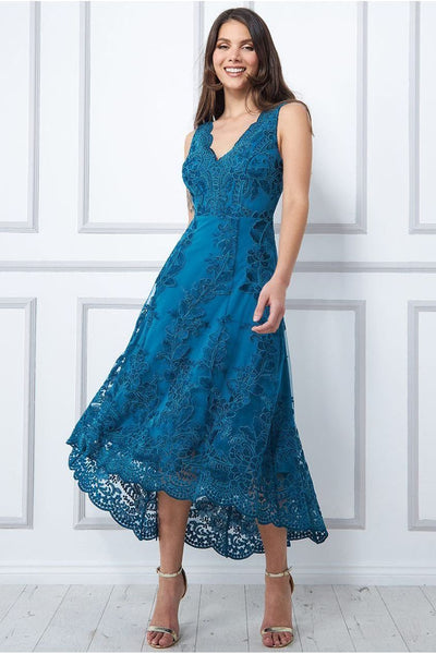 Teal lace midi best sale dress