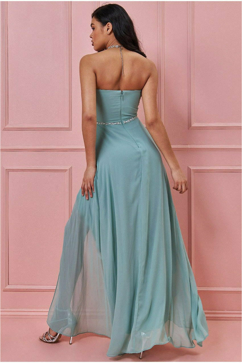 Bardot Chiffon Maxi Dress With Belt - Sage Green DR3069