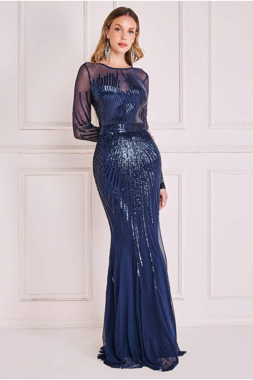 Shooting Star Sequin Maxi - Navy DR3276