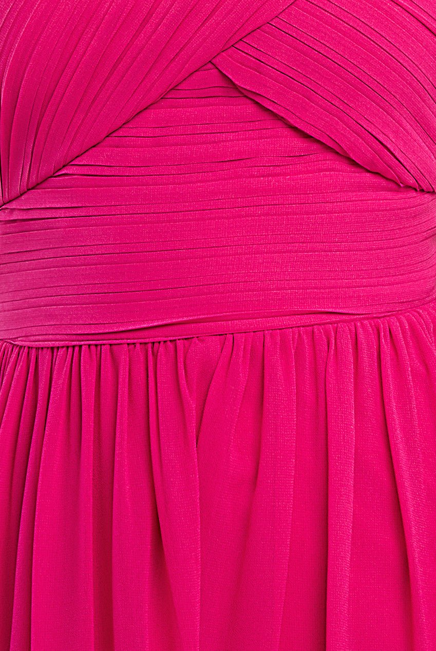 One Shoulder Pleated Chiffon Scarf Maxi - Hot Pink DR3430