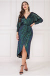 goddiva wrap style sequin midi dress reviews Sequined Lurex Long Sleeve Wrap Midi Dress - Silver