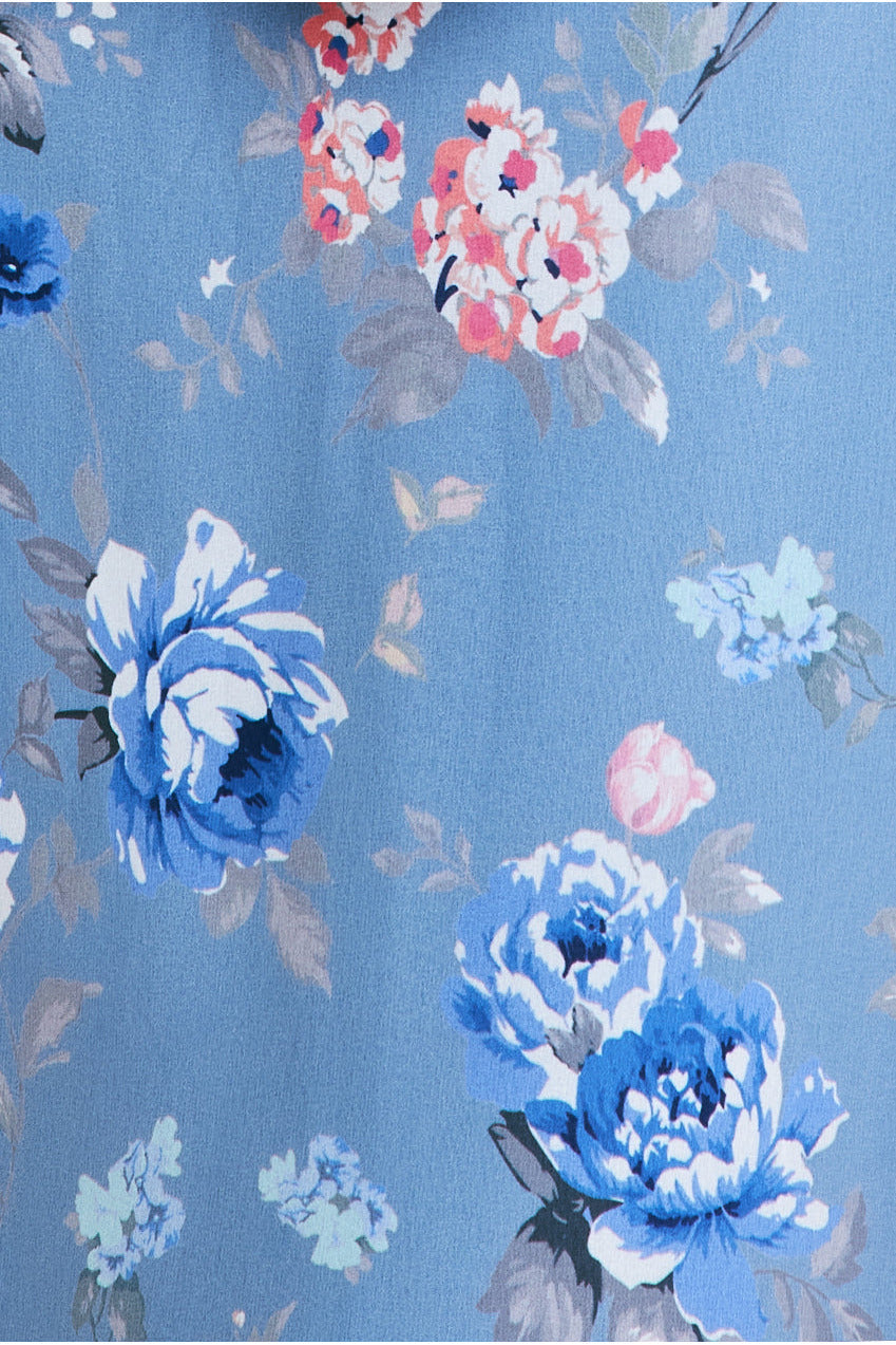 Floral Printed Chiffon Ruffle Maxi - Blue DR3750