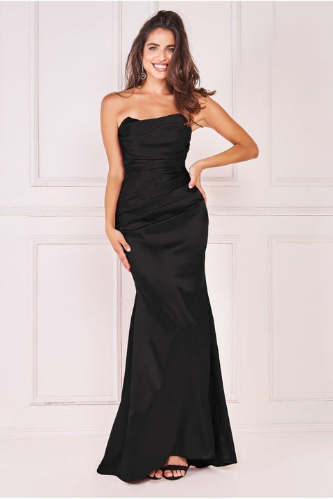 Satin Bandeau Maxi Dress - Black by Goddiva