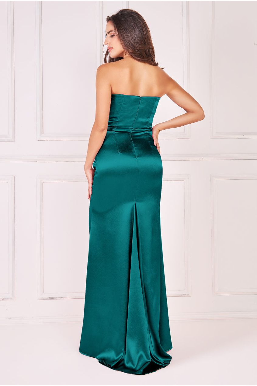 Satin Bandeau Maxi Dress - Emerald Green DR3772