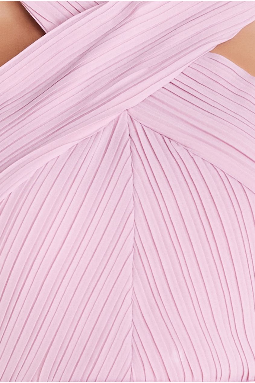 Pleated Bodice Chiffon Tiered Midi - Pink DR3800QZ