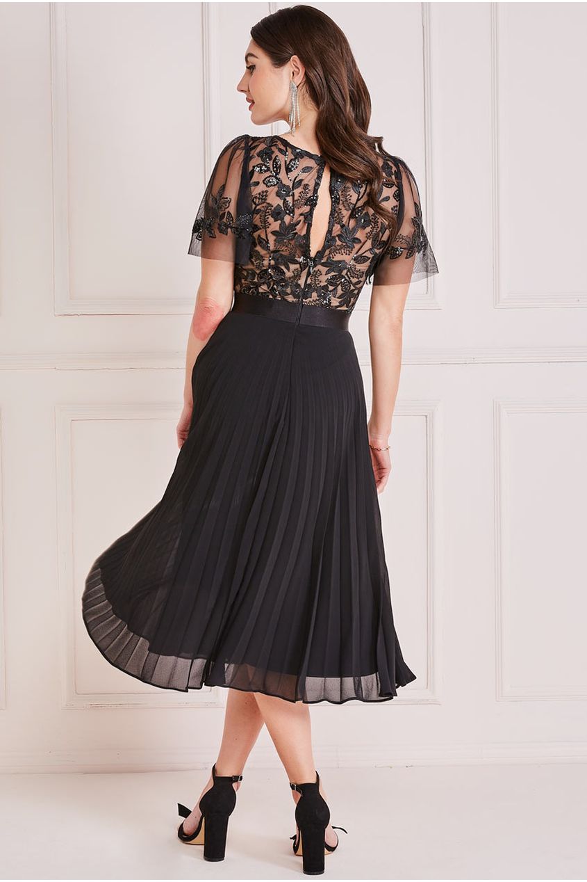 Black chiffon pleated midi skirt best sale