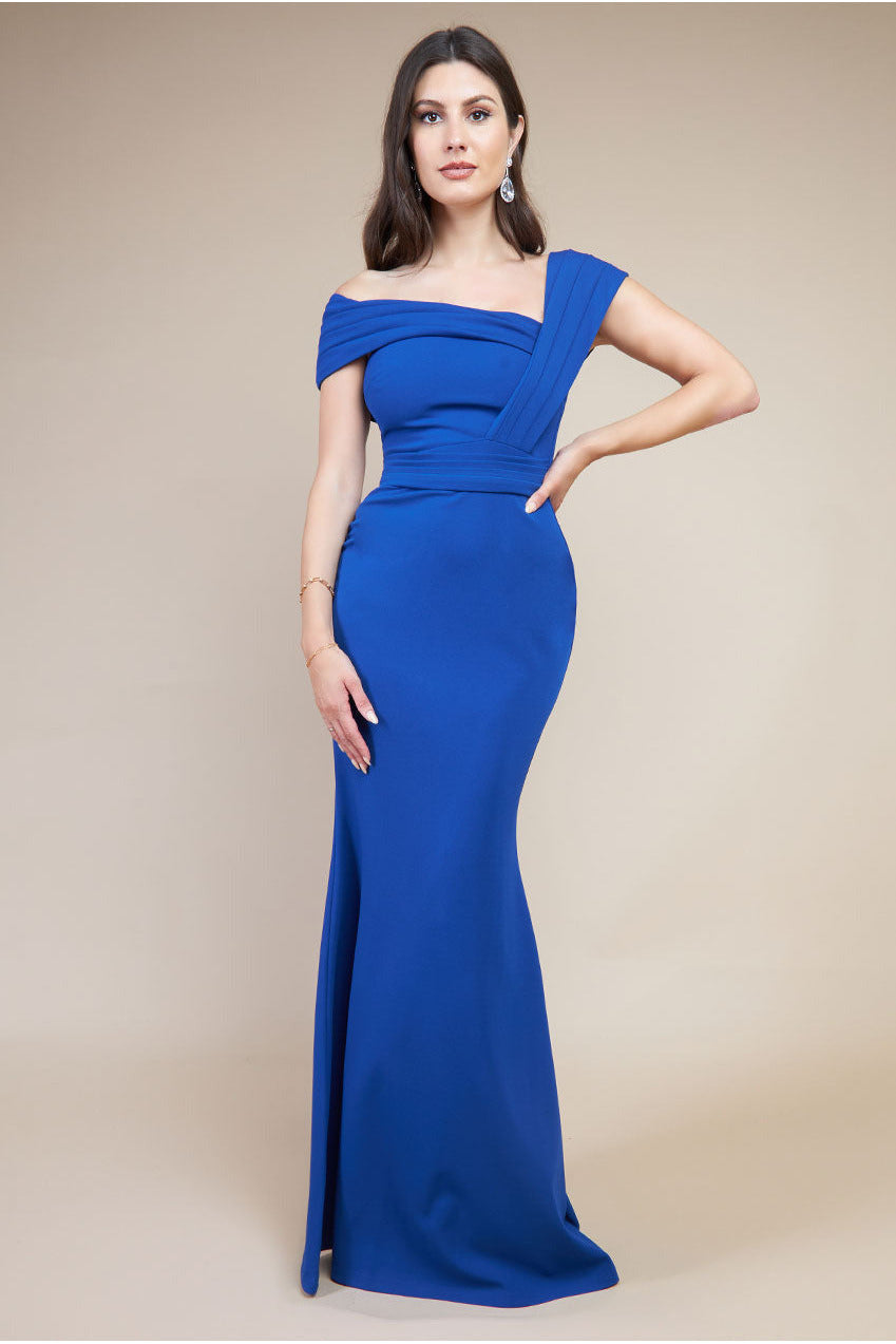 One Shoulder Scuba Maxi Dress - Royal Blue
