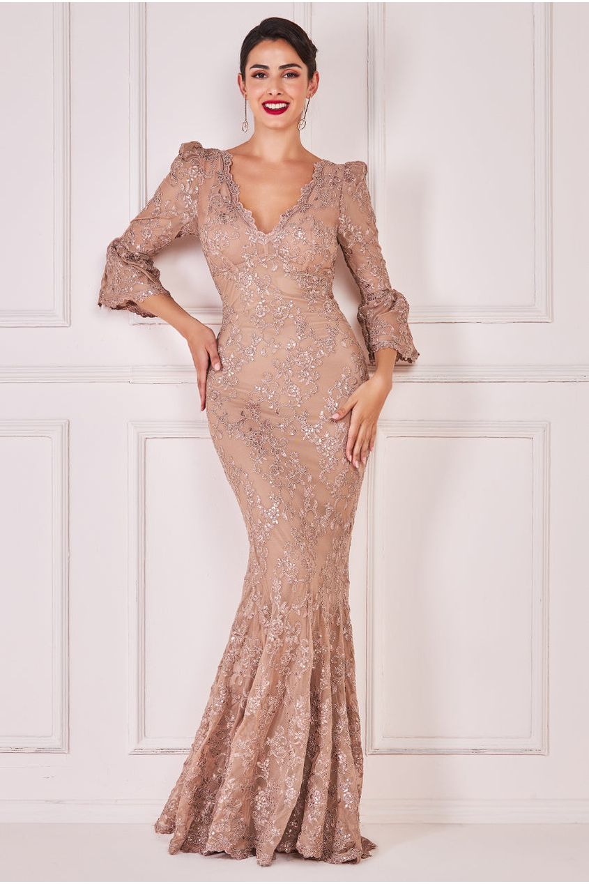 Scalloped Lace Maxi Dress - Champagne DR3897