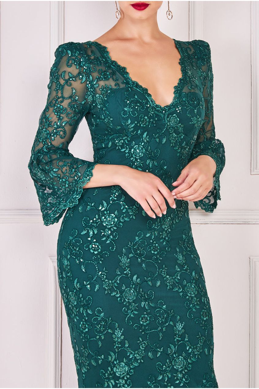 Scalloped Lace Maxi Dress - Emerald Green DR3897