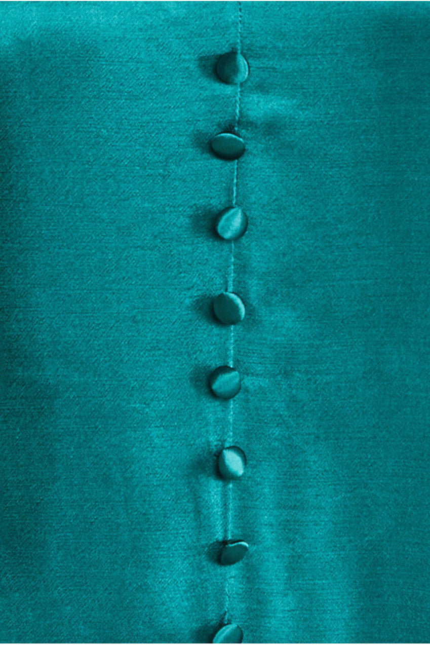 Satin Viscose Front Buttoned Dipped Hem Midaxi Dress - Emerald DR3899