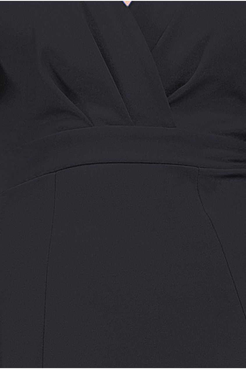 Flared Sleeve Front Wrap Midi Dress - Black DR3952
