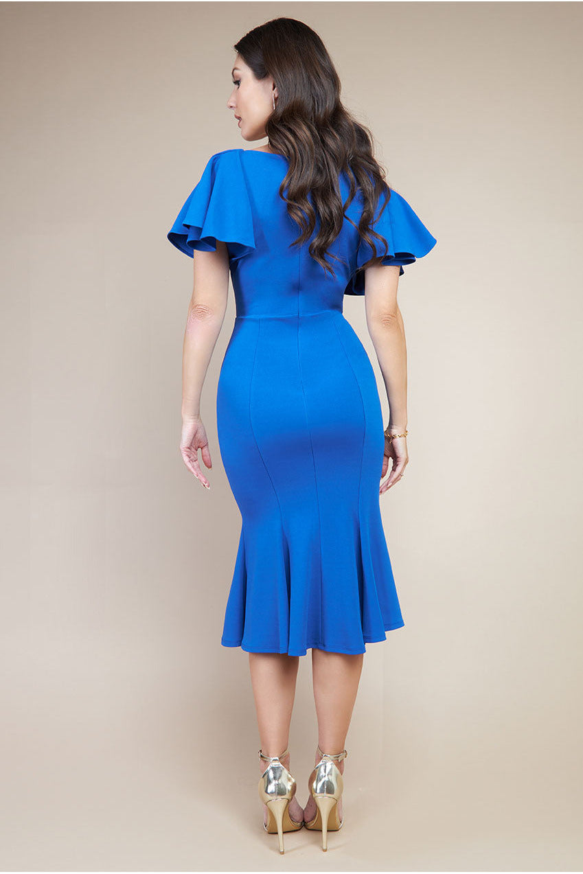 Flared Sleeve Front Wrap Midi Dress - Royal Blue DR3952