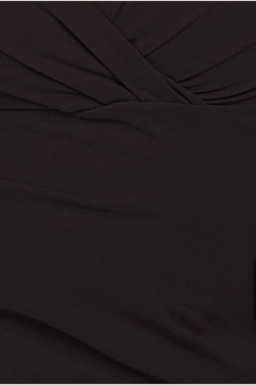 Front Wrap Pleated Scuba Maxi Dress - Black