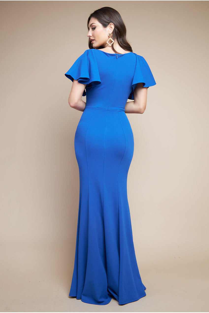 Flared Sleeve Front Wrap Maxi Dress - Royal Blue DR3997