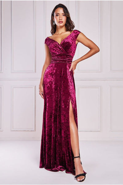 Ice Velvet Bardot Wrap Maxi Burgundy
