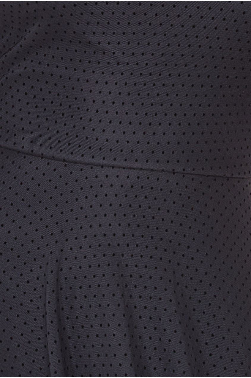 Dobby Mesh Feather Sleeve Hem Maxi Dress - Black DR4046