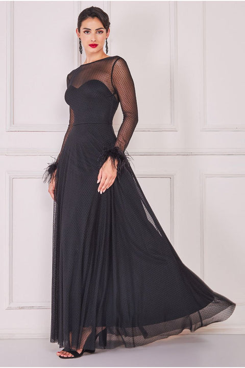 Tassel Split Maxi Dress - Black