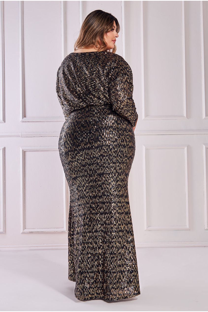 Sequin Cowl Maxi Dress - Black DR4051P