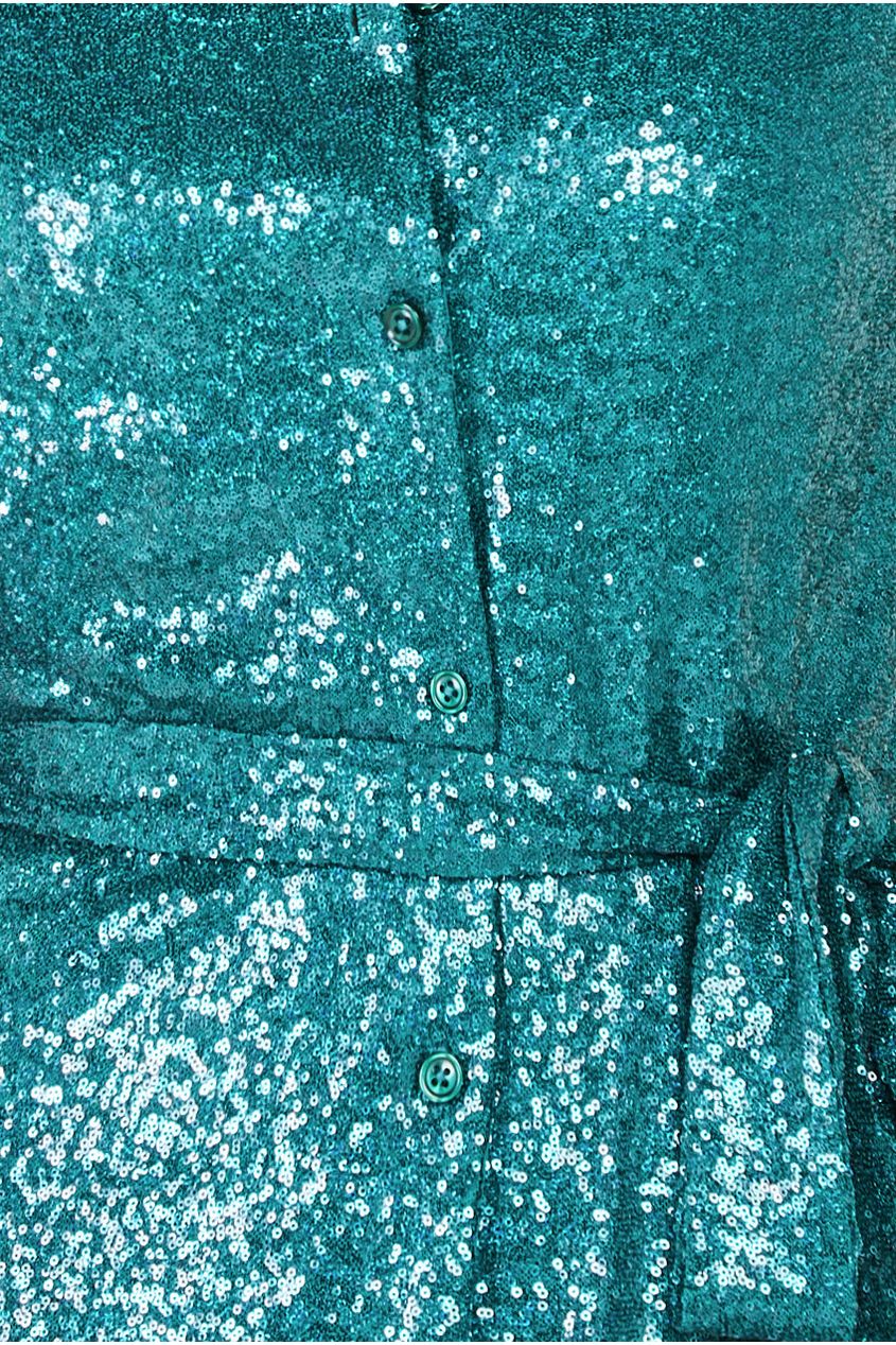 Sequin Skater Shirt Dress - Emerald DR4061