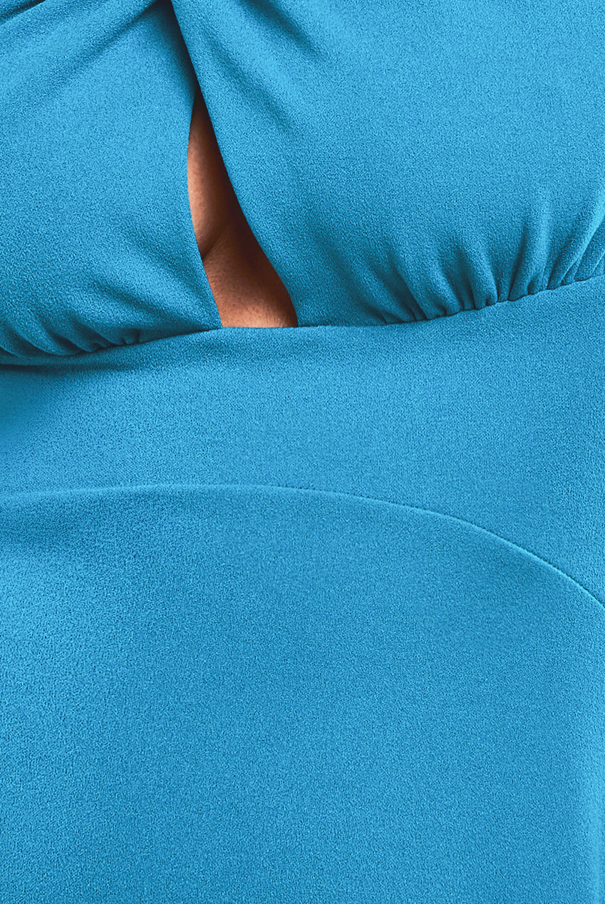 Scuba Crepe Twist Cutout Midi Dress - Teal Blue DR4351