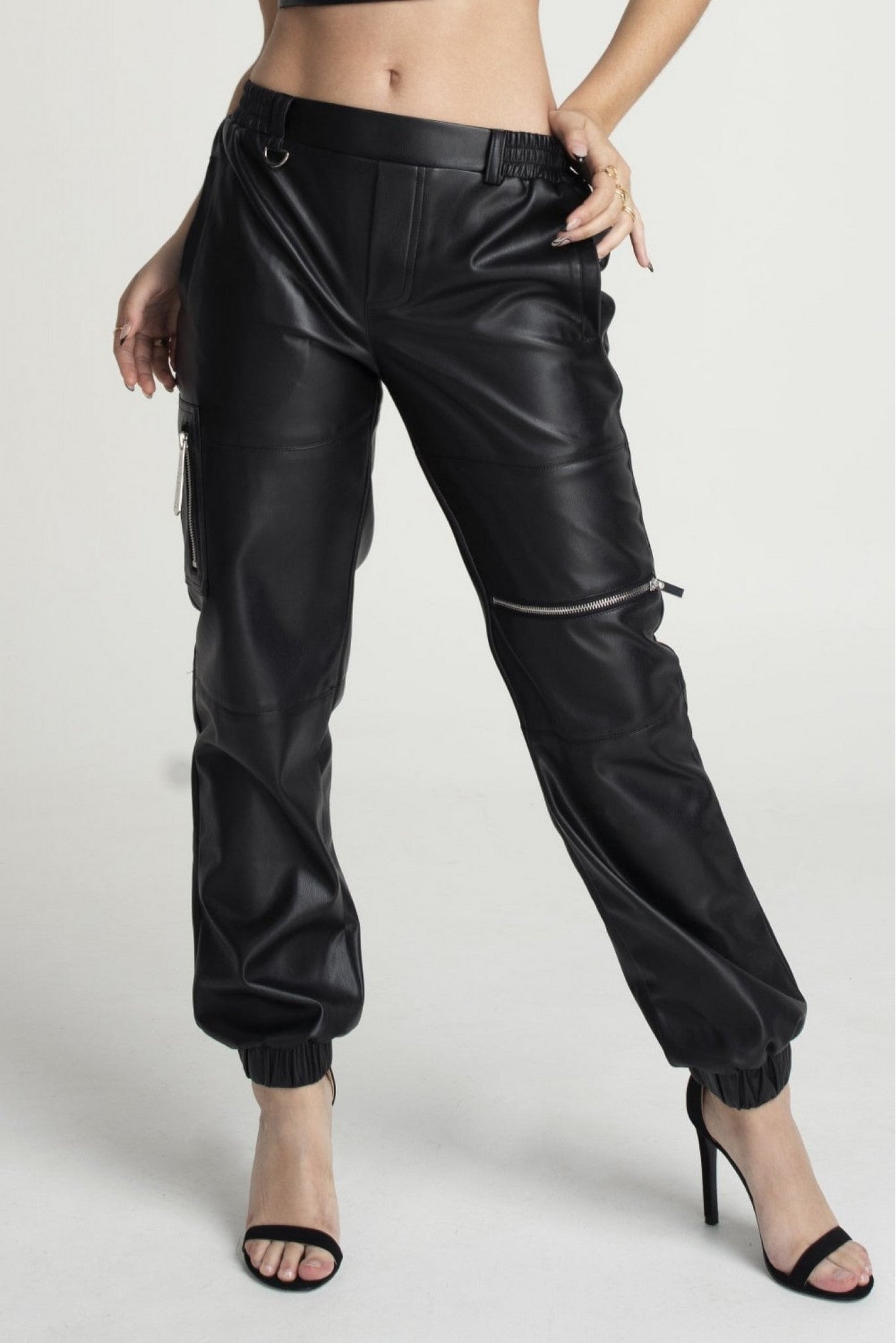 Black Vegan Leather Utility Trousers TR0000024
