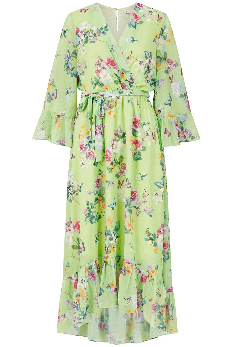 Sage Green Oriental Butterfly High Wrap Dress YM3166