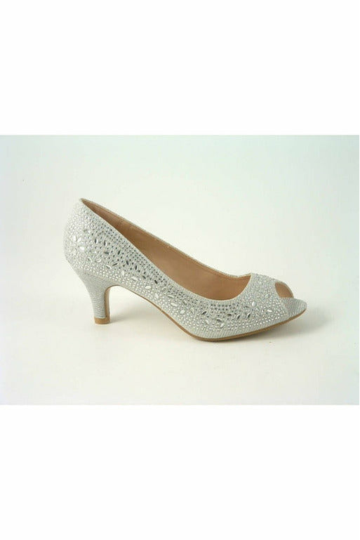 Margo Glitter Diamante Mid Heel Peep Toe Shoe PD119-13