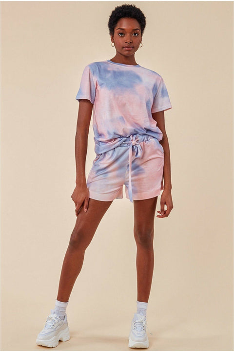 Tie-dye Oversized T-shirt & Short Set - Pink TS9