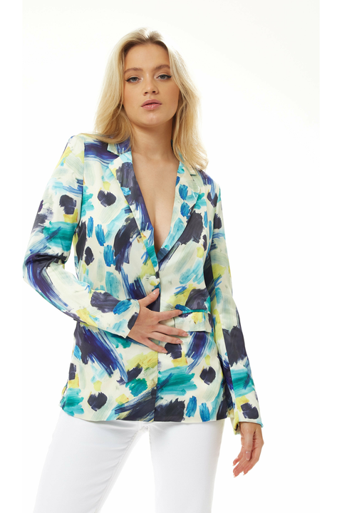 Multicolour Abstract Print Blazer Jacket by Liquorish