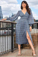 Long Sleeve Midi Shirred Waistband - Check Print by Goddiva