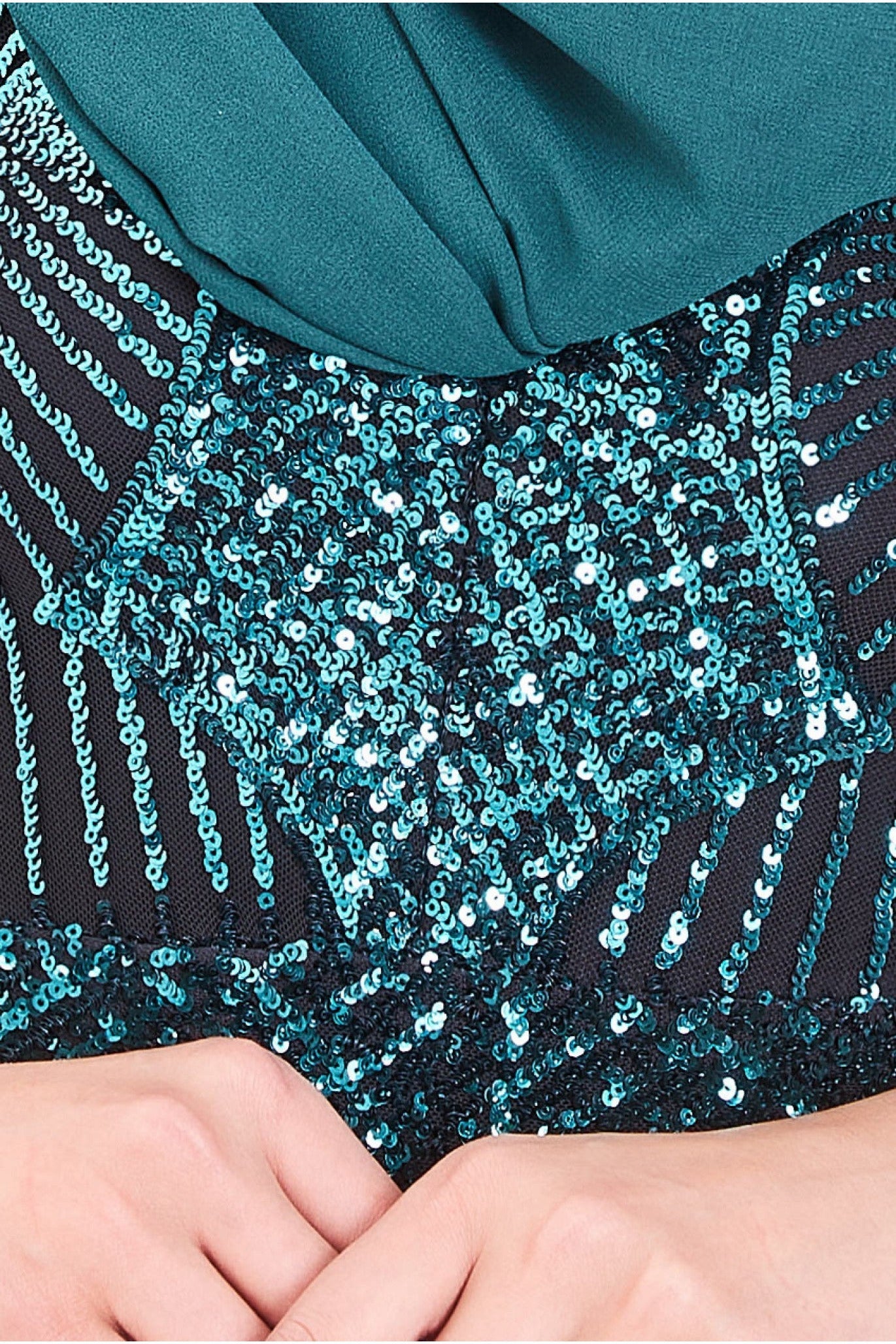 Modesty Starburst Sequin Maxi Dress - Emerald DR1824MOD