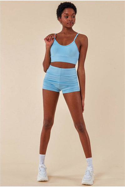 Blue - Cropped Bralette & Cycle Short Set - Blue by Cosmochic