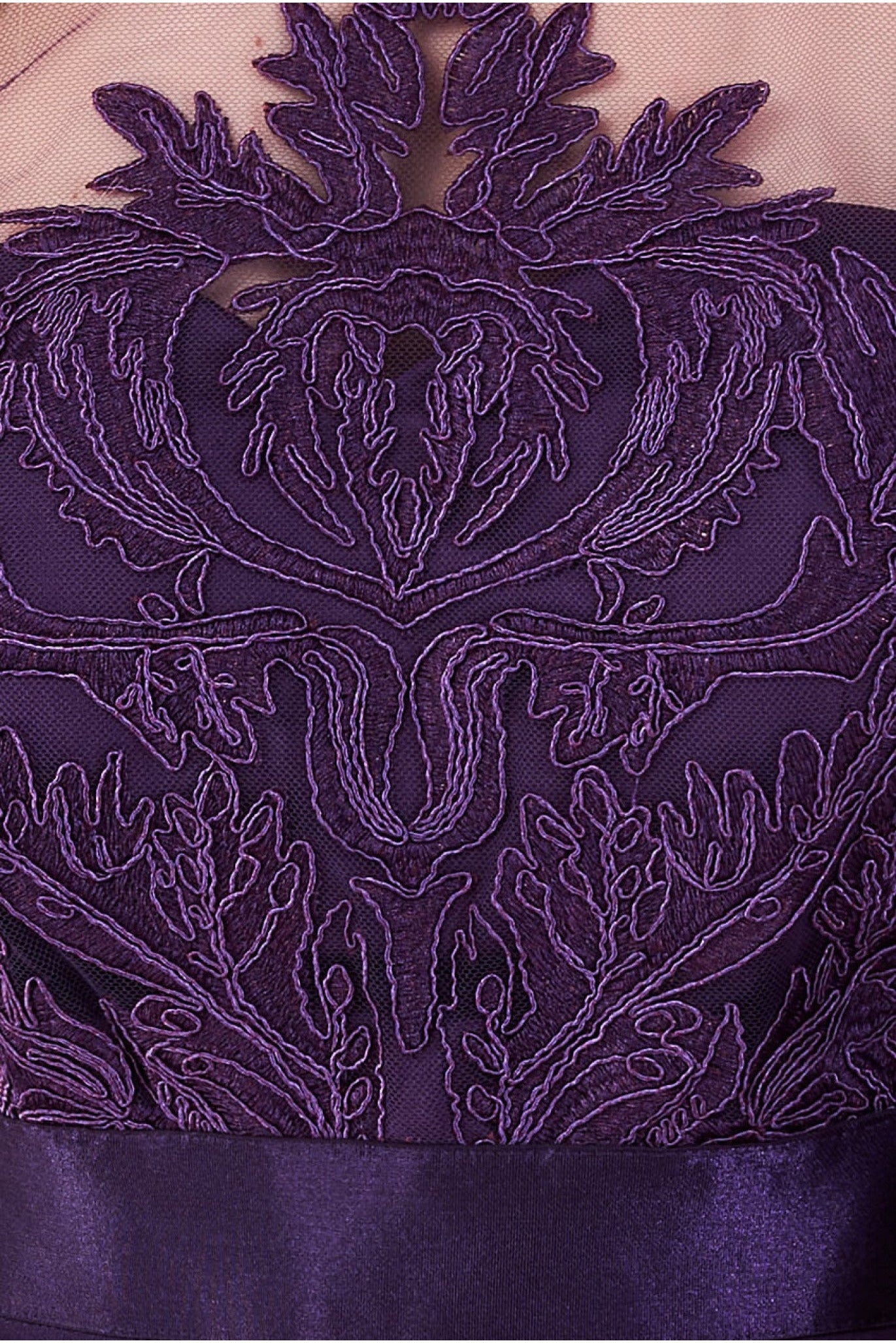 Embroidered Mesh & Scuba Midi Dress - Purple DR3606