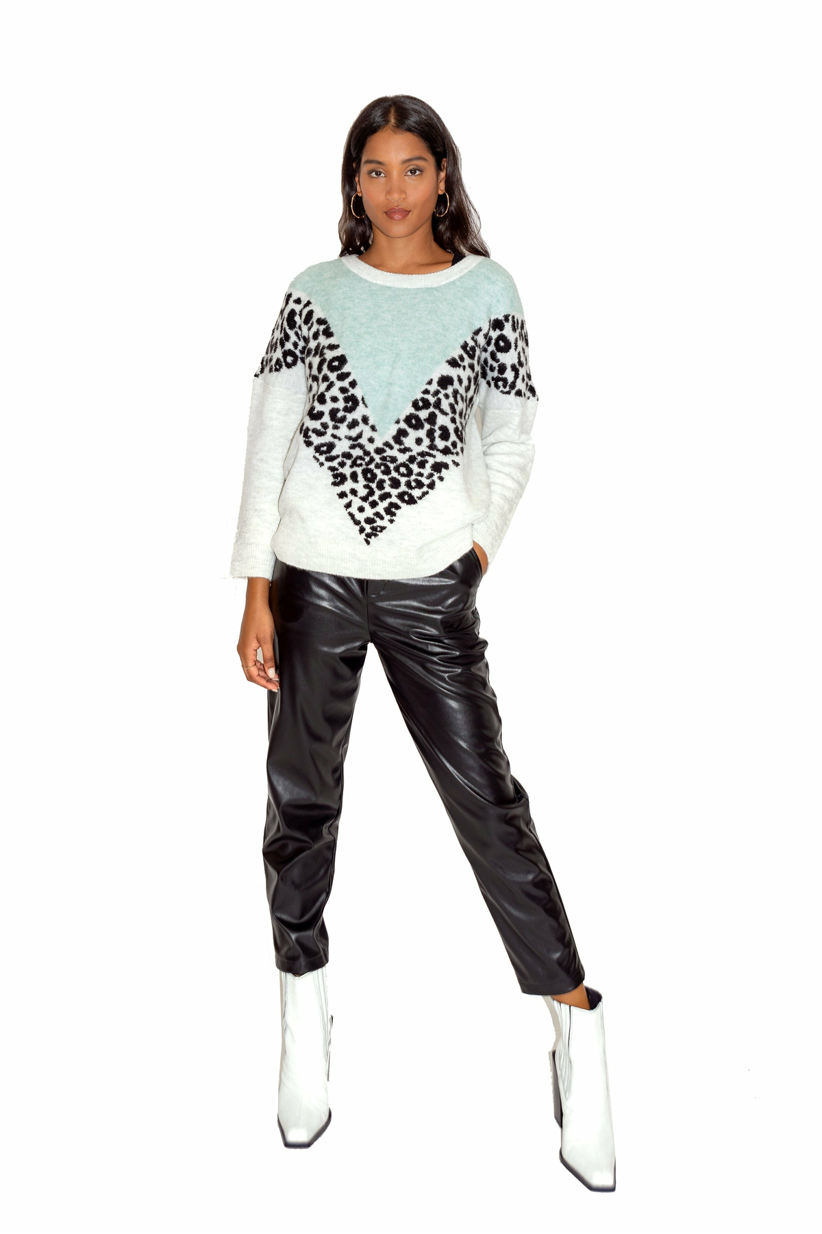 Mint & White & Animal Layered Jumper LIQKN-103