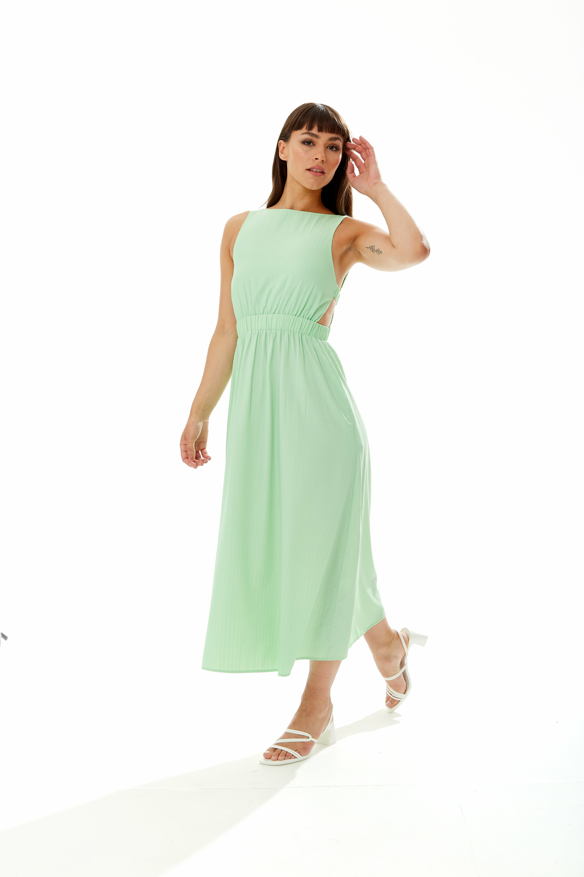 Green Midi Dress With Open Back Elasticated Waist C4-LIQ22SS001-GR