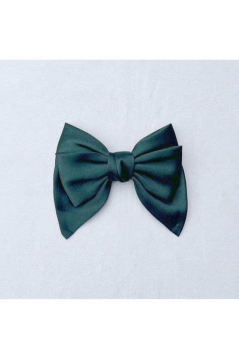 Green Satin Hair Bow Green Hair Clip by Queenmee Hair Accessories