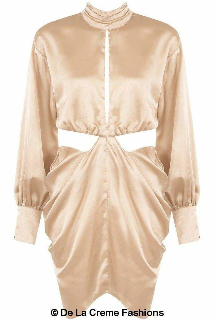 PLEATED HIGH NECK CUT OUT MINI DRESS De La Crème
