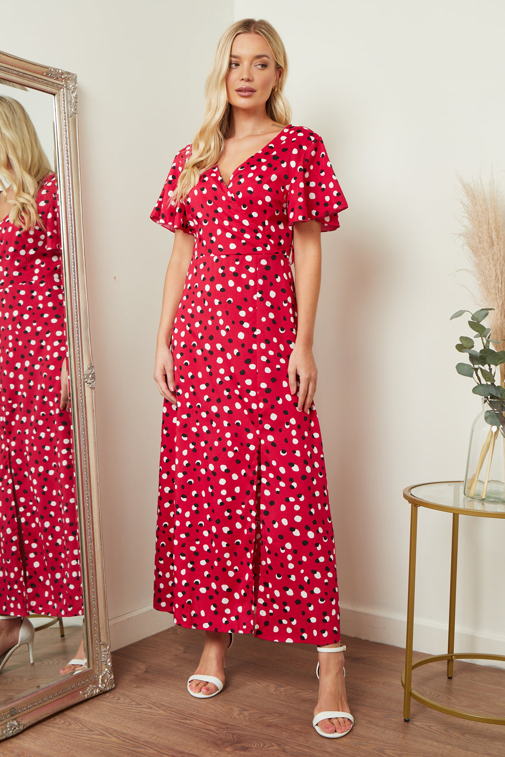Wrap Front Maxi Dress In Red & Black LL5115RPD