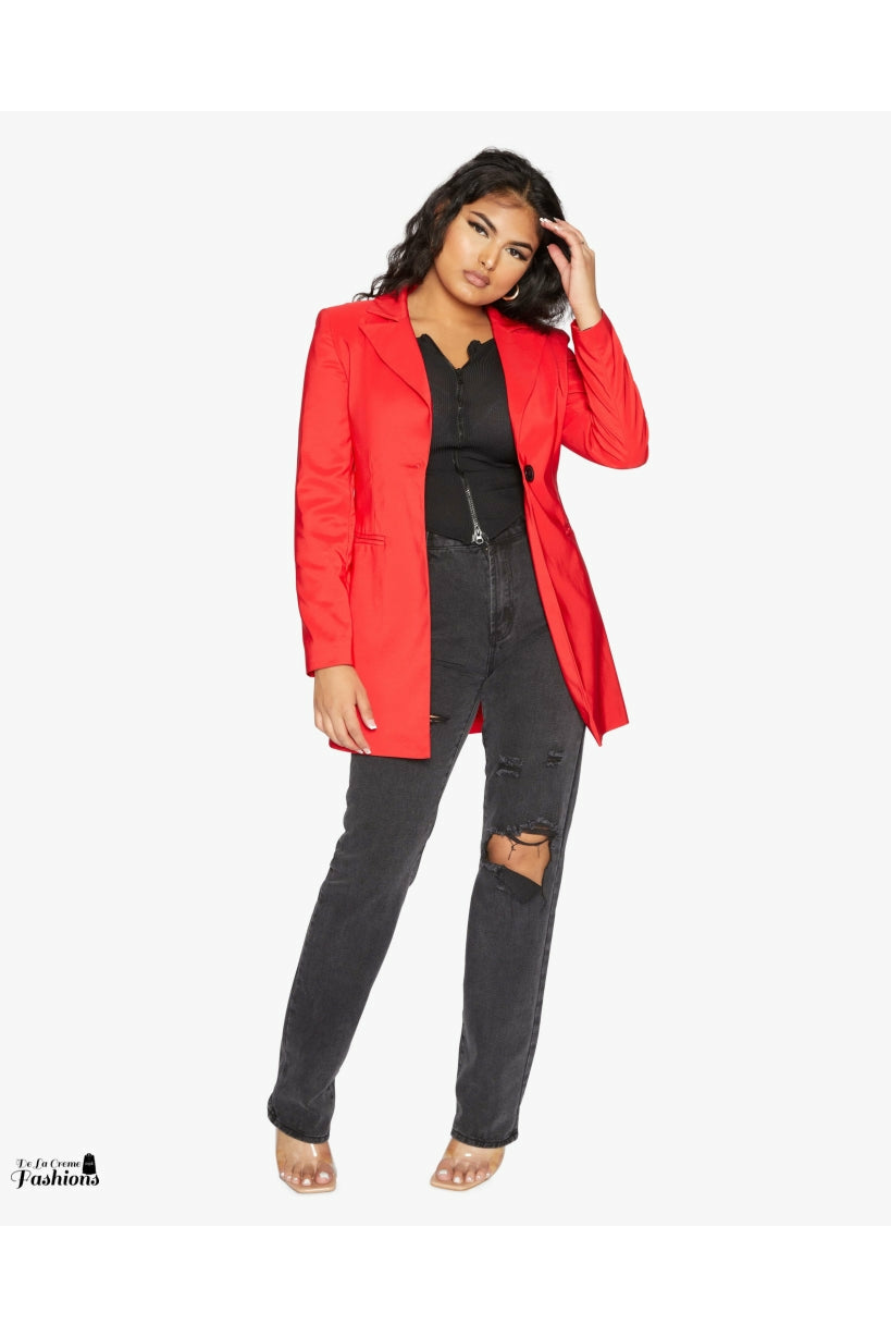 De La Creme Womens Collared Formal Longline Blazer De La Crème